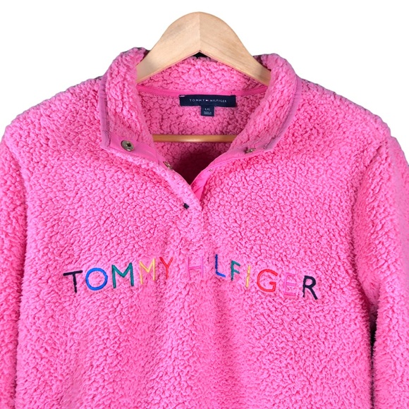 Tommy Hilfiger Fluffy Three Quarter Button Up Sweater With Multicolour L… - Picture 3 of 4